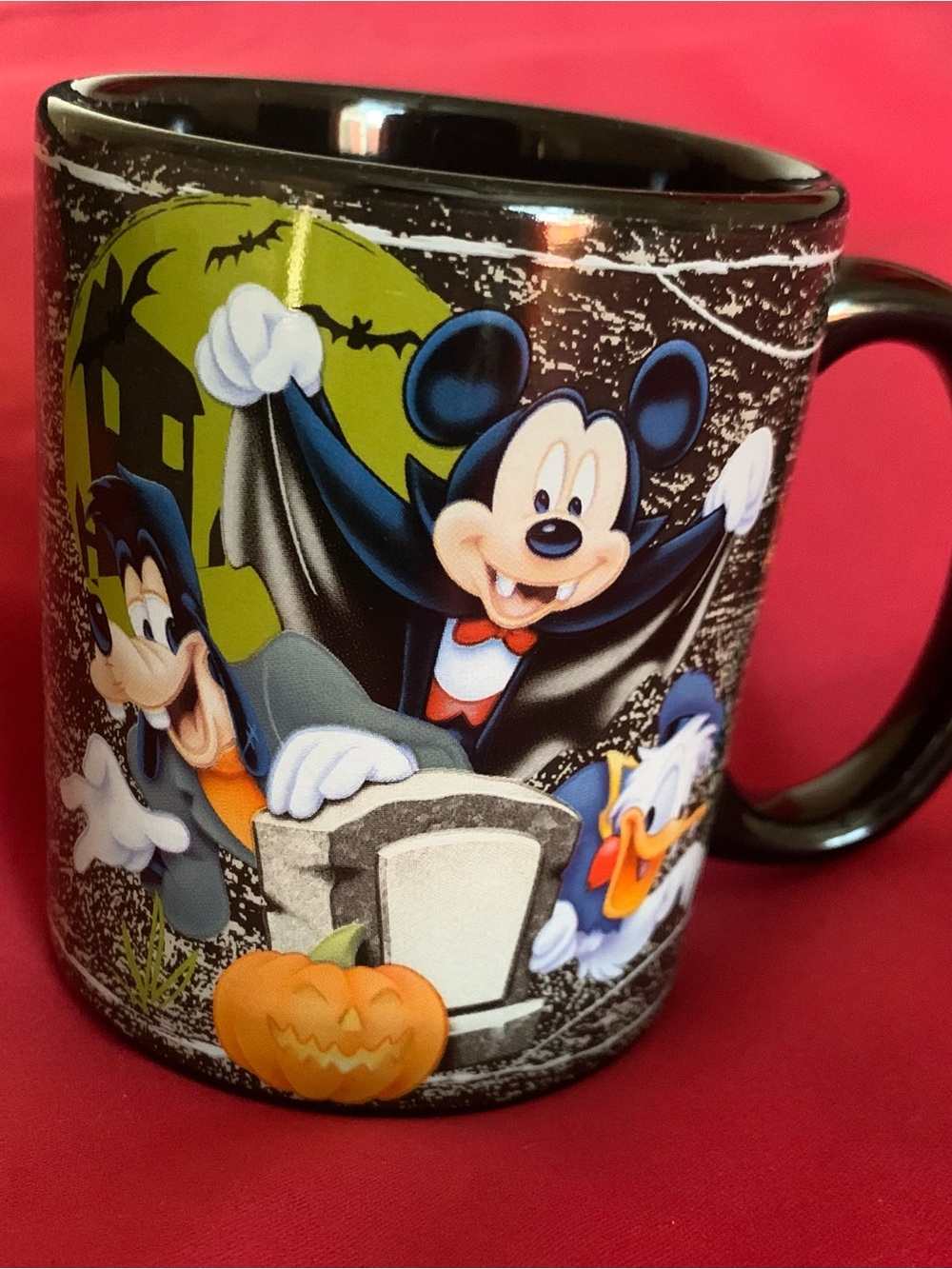 Disney Black Halloween Mickey, Goofy & Donald Ceramic Mug with Green Moon